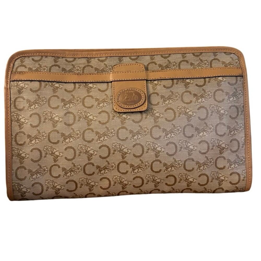 Vintage Celine C Macadam Horse Carriage Clutch Coated Canvas Leather Item 138